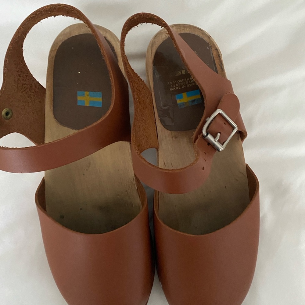 Brown Leather Clogs with Strap (Mia Sofia Clogs)